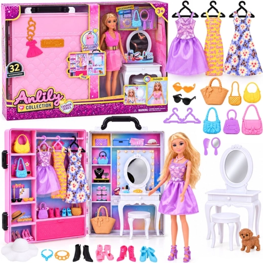 Bambola fashion Anlily 30 cm con guardaroba portatile e toeletta