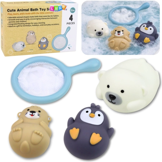 Set di giocattoli da bagno con animaletti pastello e retino, 4 pz