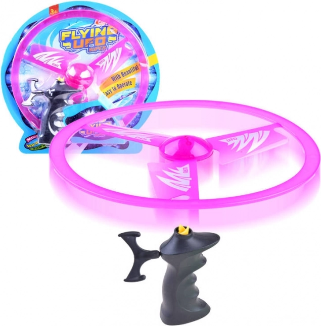 Disco volante con lanciatore e effetto luminoso – Rosa