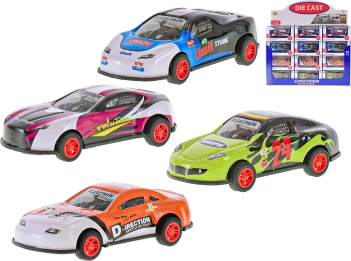 Macchinina in metallo 9 cm con retrocarica, 1:55, 4 modelli