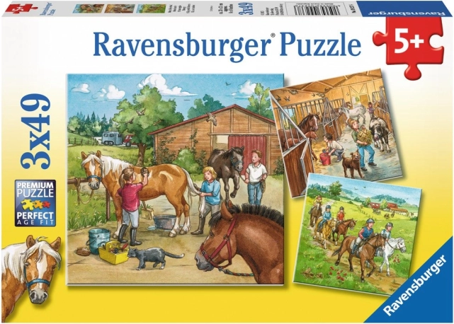 Puzzle Ravensburger Una giornata con i cavalli 3x49 pezzi