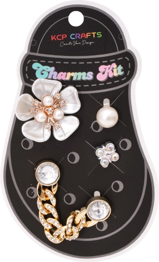 Set di accessori decorativi per ciabatte – grande fiore bianco e catena di cristalli
