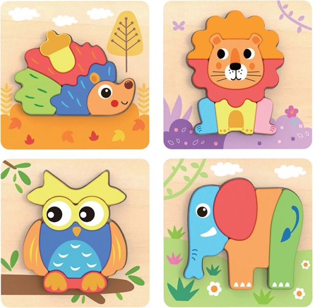 Puzzle Incastro Animali 4 in 1 in Legno