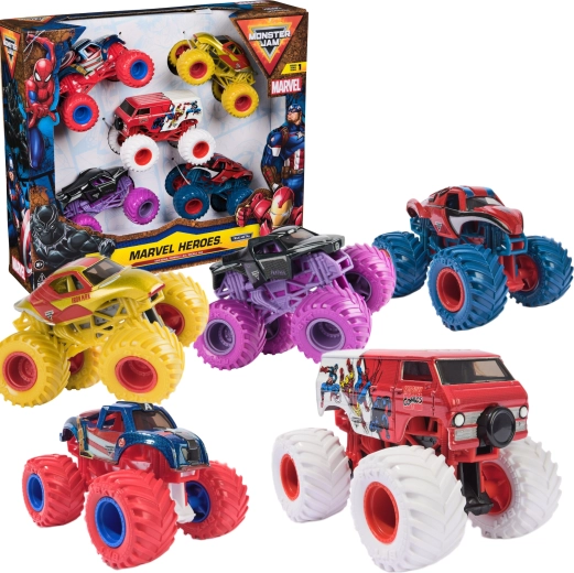 Monster Jam set da 5 mini monster truck Marvel Heroes 1:64