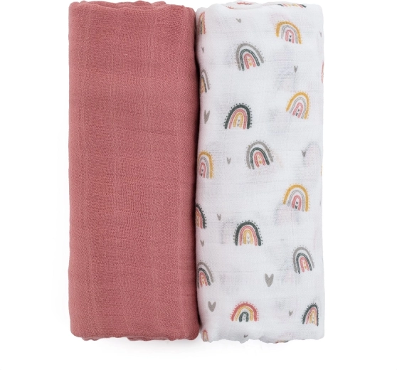 Swaddle in mussola di bambù 2in1 Misty Rose Rainbow 120 × 120 cm – Petite&Mars (2 pz)