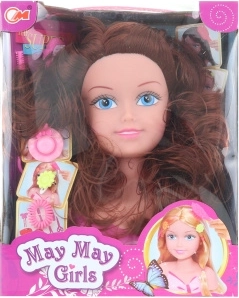 Testa per acconciature castana per pettinature dei bambini con accessori