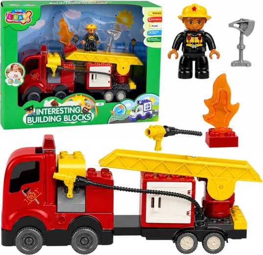 Set da costruzione: camion dei pompieri a frizione con scala e personaggio pompiere