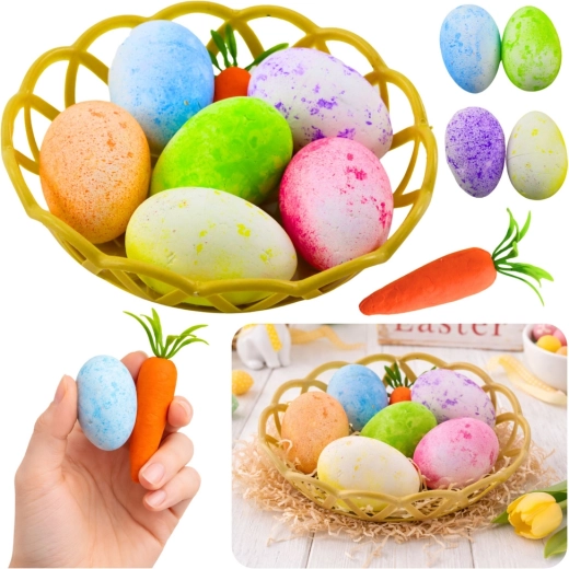 Decorazione pasquale in cestino con uova e carota - 7 pezzi