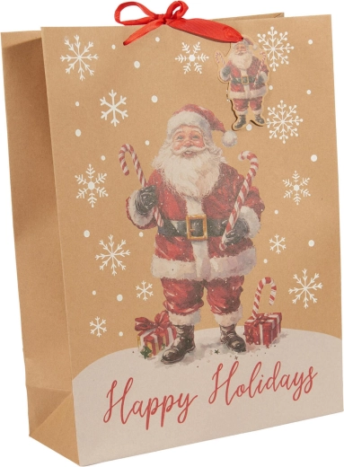 Sacchetto regalo natalizio in carta XL beige, assortimento di decorazioni - 1 pezzo
