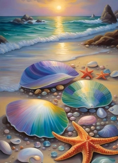 NORIMPEX Dipingi con i numeri Conchiglie colorate sulla spiaggia 40 × 50 cm