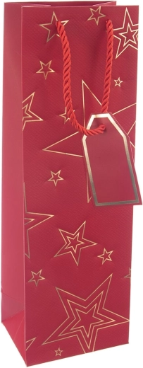 Borsa regalo in carta per vino rossa con motivo a stelle