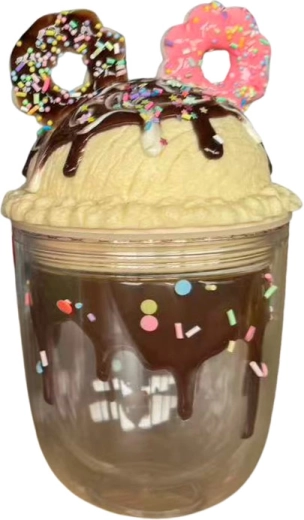 Bicchiere trasparente con coperchio e cannuccia con motivo di ciambelle, 350 ml