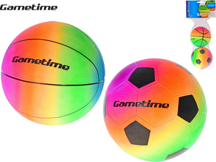 Palline arcobaleno calcio e basket 10 cm, 2 pz in rete