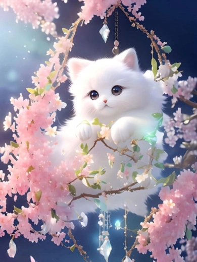 NORIMPEX Pittura con i numeri Gatto bianco sul ramo 40 × 50 cm