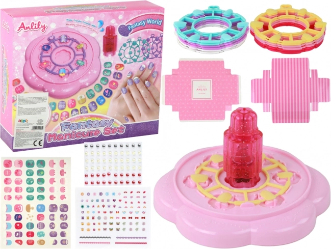 Set rosa per unghie per bambini con tip, adesivi e strass