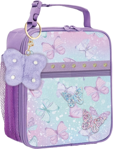 Borsa termica per pranzo per bambini con portachiavi, farfalle viola - 1 pezzo