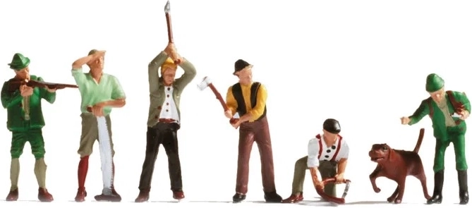 Noch set di figure lavoratori forestali e cacciatori H0 (6 figure + cane)