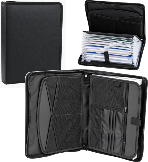 Cartella organizer nera per documenti A4 con cerniera