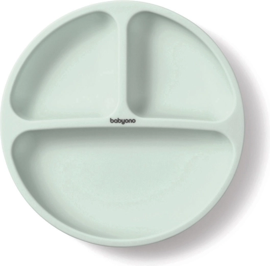 Piatto in silicone Babyono con ventosa sage 6m+ - 1 pezzo