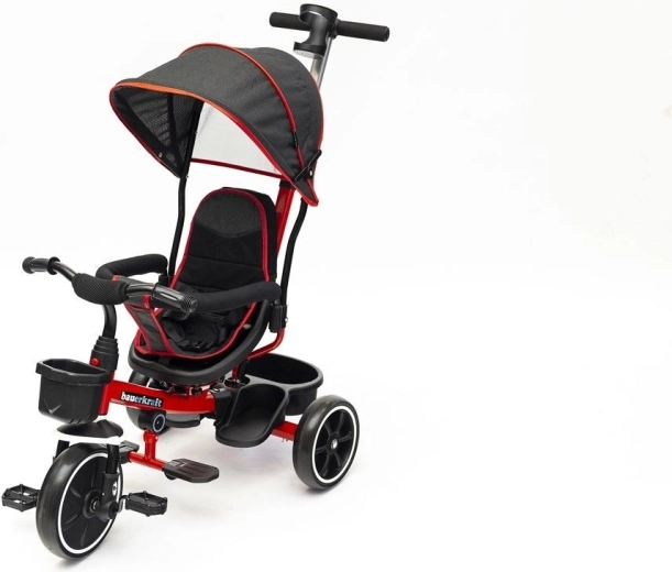 BauerKraft triciclo girevole per bambini 2in1 con maniglione di spinta e tettuccio rosso