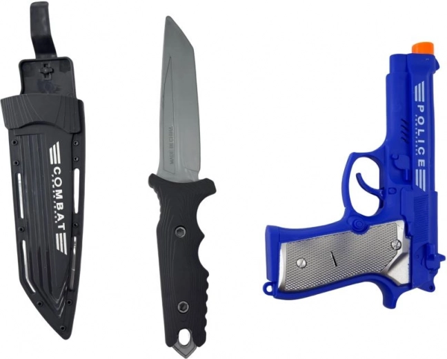 Set di gioco della polizia PLEJO con pistola sonora e coltello