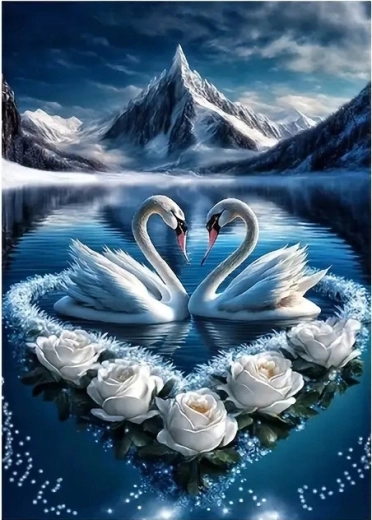 Pittura diamantata – cigni e fiori bianchi 30 × 40 cm