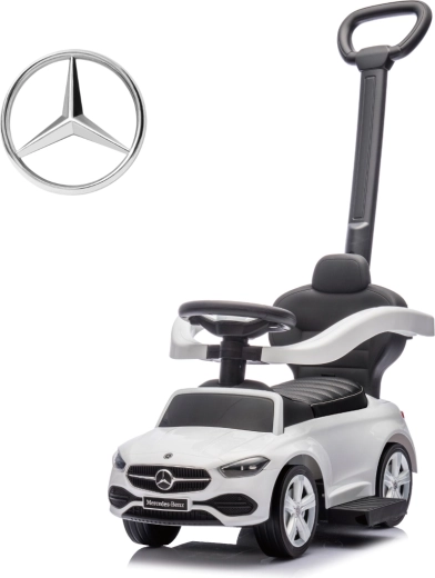 Milly Mally cavalcabile con maniglione di spinta Mercedes C-Class deluxe bianco