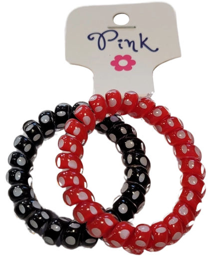 Elastici per capelli a spirale PINK – rosso e nero a pois, 2 pz