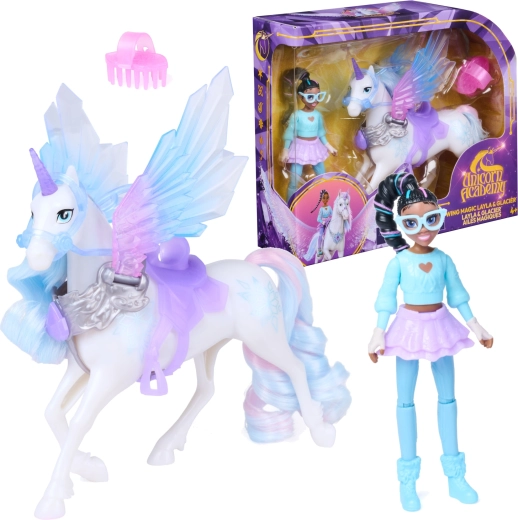 Spin Master Unicorn Academy magia delle ali – bambola Layla e unicorno Glacier con accessori