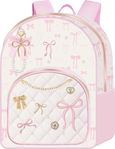 Zaino Deluxe con motivo a fiocchetti bianco e rosa