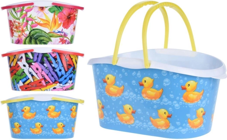 Cestino ovale per mollette 28 × 10 × 15 cm, plastica, mix di decorazioni