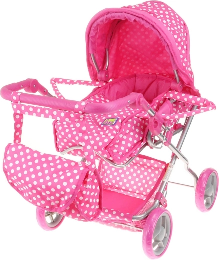 Carrozzina per bambole Adar rosa a pois 3 in 1 con borsa