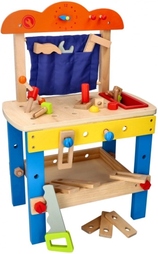 Banco da lavoro in legno per piccoli tuttofare con attrezzi