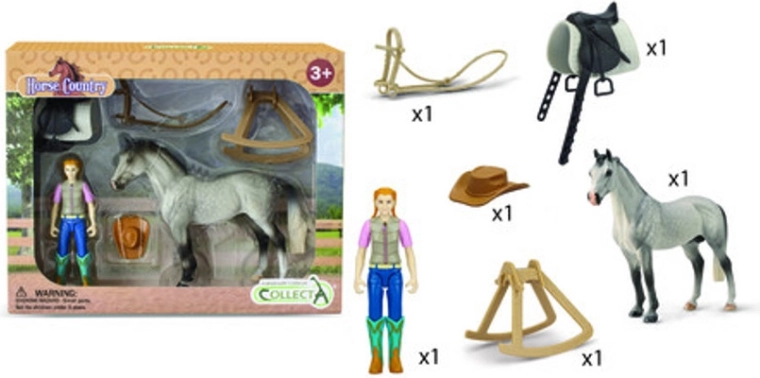 Cavaliere con cavallo e accessori