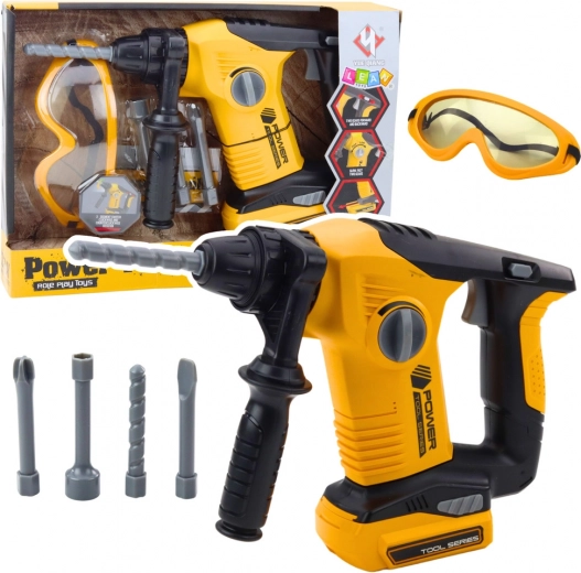 Martello perforatore per bambini con punte intercambiabili e occhiali protettivi gialli