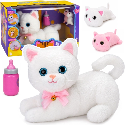 Gattina di peluche interattiva con biberon, suoni, melodie e registrazione vocale bianca - 1 pezzo