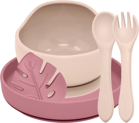 Set da tavola in silicone Petite&Mars Take&Match Desert Sand e Dusty Rose per bambini dai 6 mesi - 4 pezzi