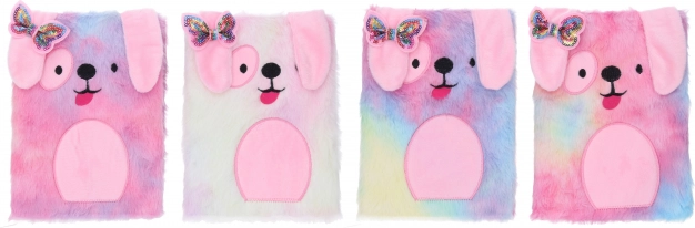 Diario in peluche A5 con cagnolino, a righe, 80 fogli