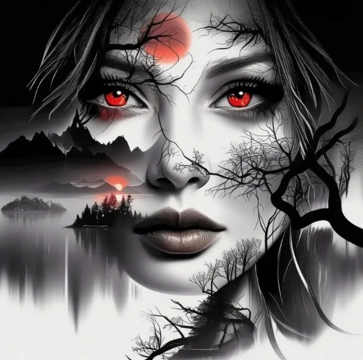 Pittura diamantata – donna con occhi rossi 30 × 40 cm