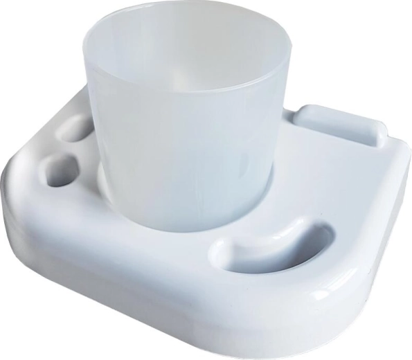 Portaspazzolino da bagno con bicchiere bianco, plastica, 15,9 × 11 × 4 cm