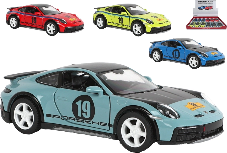 Kinsmart Porsche 911 con livrea rallye – modello in metallo con pull-back (13 cm)