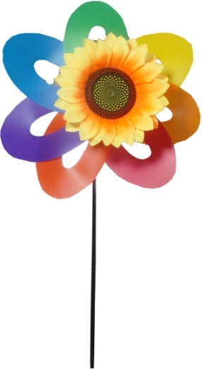 Girandola colorata a forma di girasole su asta di plastica