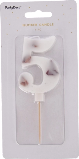 Candela per torta a forma di fiore bianca numero 5, 8 cm