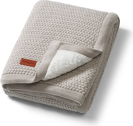Coperta in cotone Babyono con fodera in pile sherpa 75 × 100 cm grigia