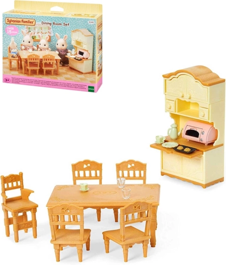 Sylvanian Families sala da pranzo con tavolo, sedie e credenza