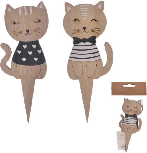 Picchetto decorativo in legno a forma di gattino CAT beige (2 pz)