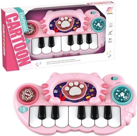 Pianoforte giocattolo rosa per bambini a forma di gattino con effetti luminosi e sonori
