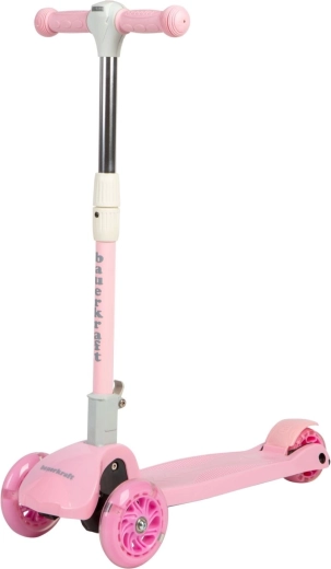 Monopattino bilanciato pieghevole rosa per bambini con tre ruote e ruote LED