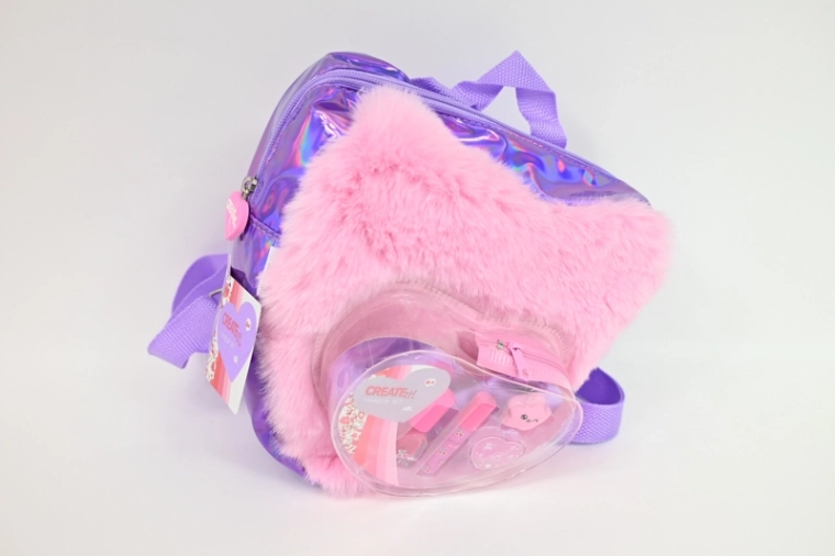 Create it! set make-up in zainetto di peluche a cuore rosa