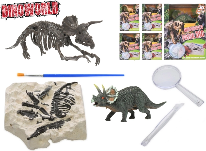 Dinoworld dinosauro 12 cm con fossile in gesso – set paleontologico per bambini
